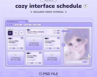 Cozy Purple Stream Schedule Template for VTubers and Streamers Editable PSD with Video Tutorial