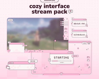 Pink Cozy Interface Animated Stream Pack | Twitch Overlays for VTubers and Streamers