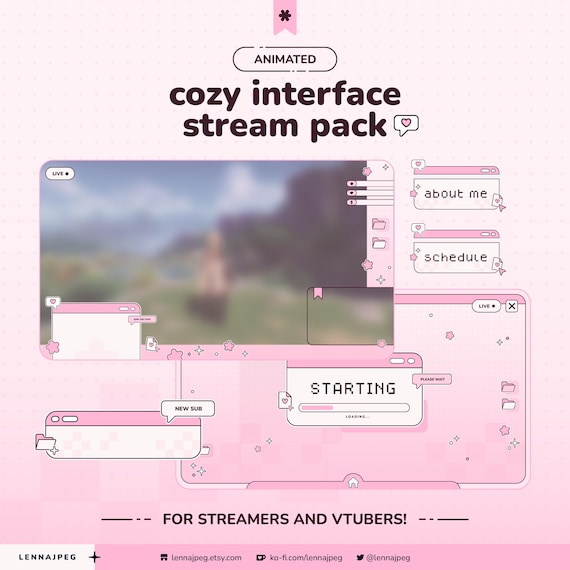 Pink Cozy Interface Animated Stream Pack | Twitch Overlays for VTubers and Streamers