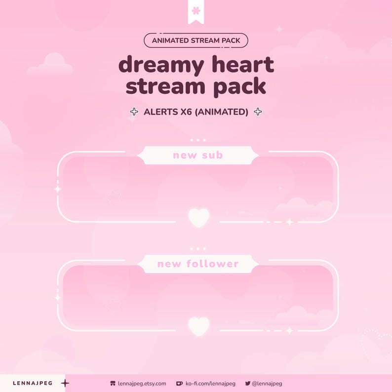 Rectangle Stream Box Pink Stream Pack Dreamy Heart Animated Twitch Overlay Package for ...