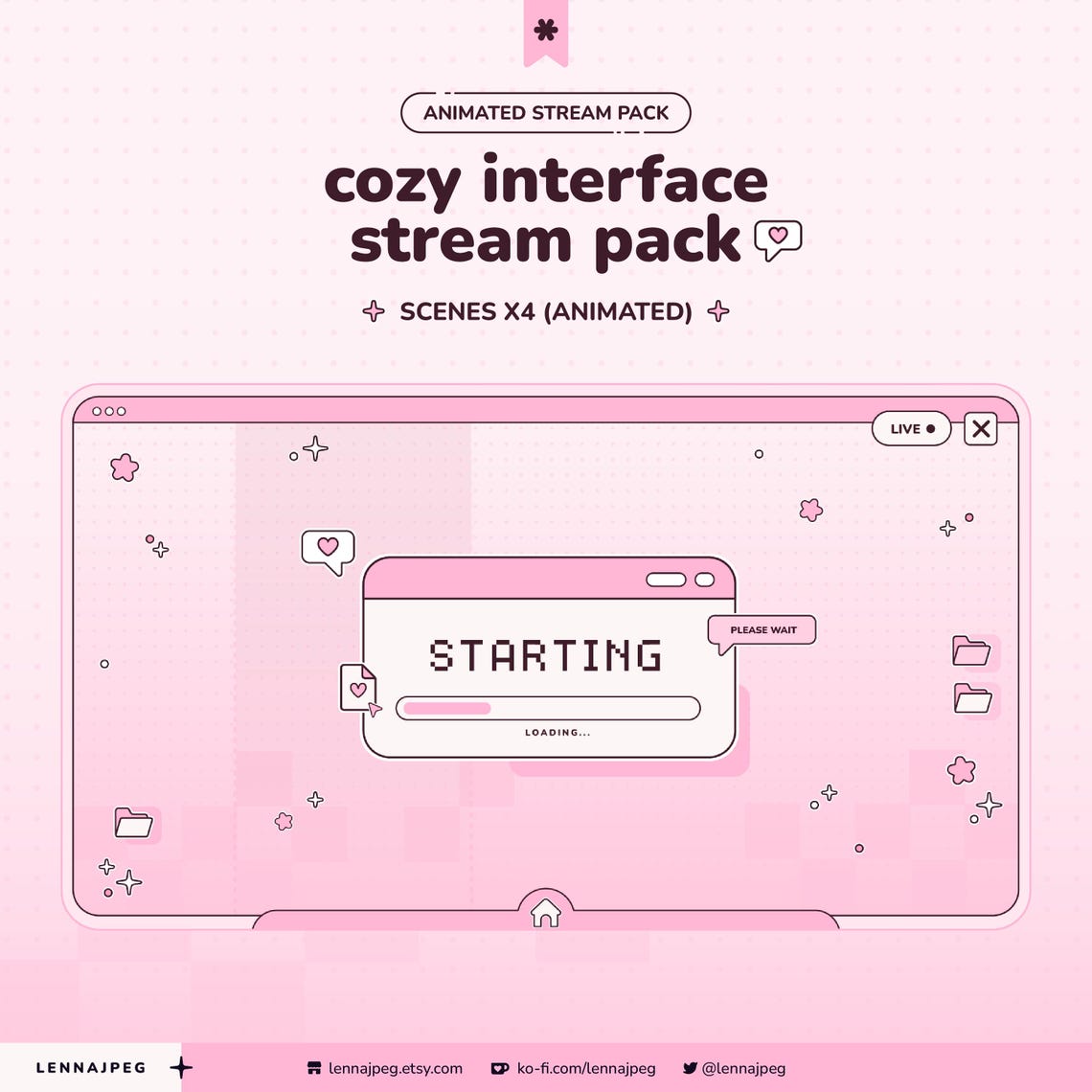 Cozy Pink Interface Animated Stream Pack for Vtubers and Streamers ...