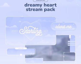 夢のようなハートブルーのアニメーションストリームパック | アラート、パネル、シーンを含むTwitchオーバーレイ