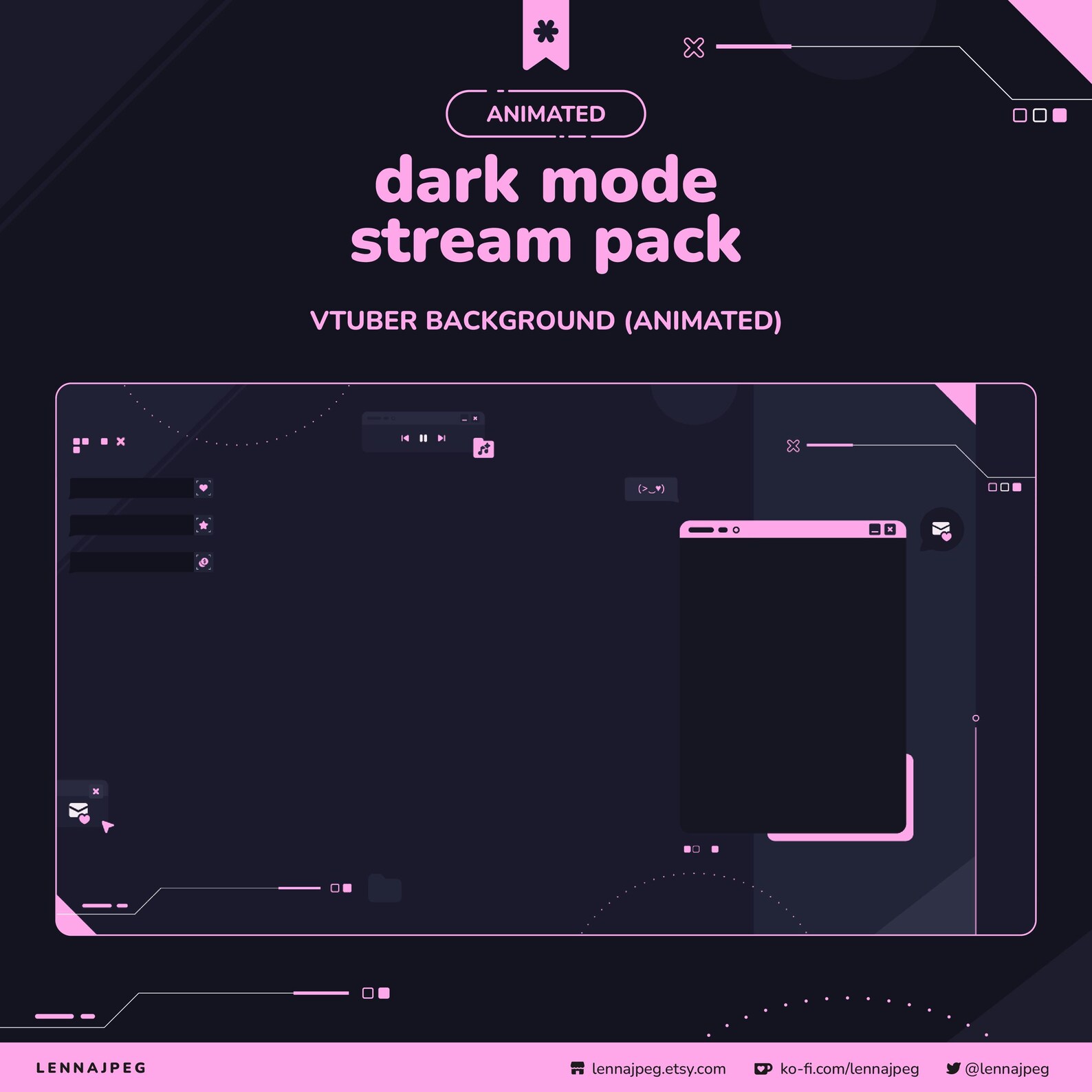 Streamer Mode Example Dark Mode Stream Overlay Pack | Black and Pink Animated Twitch Package ...
