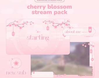 Cherry Blossom Pink Animated Stream Pack | Sakura Twitch Overlay Package for Streamers and Vtubers