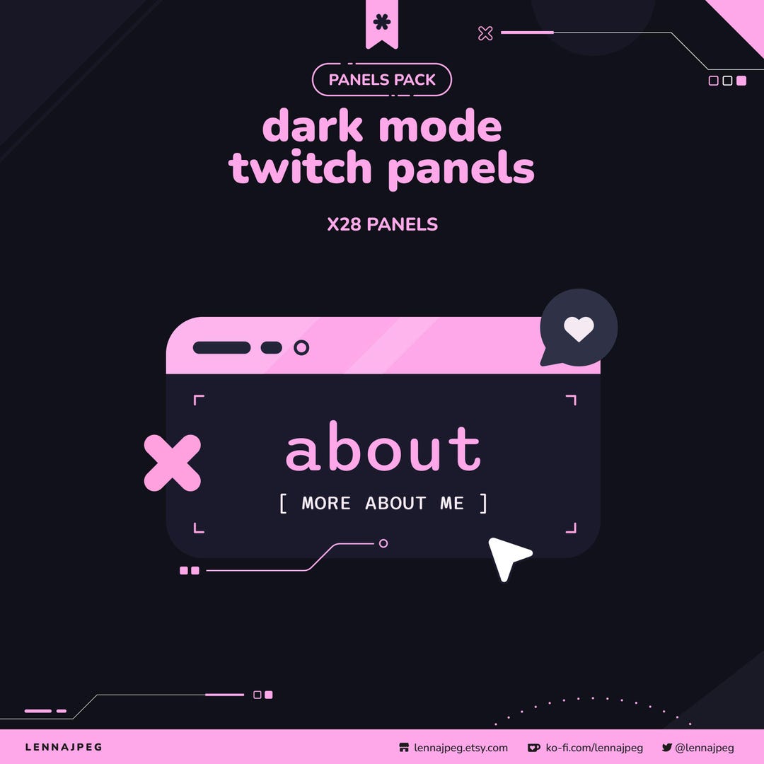 Dark Mode Twitch Panels Pack | Black & Pink Tech Stream Panel Set ...