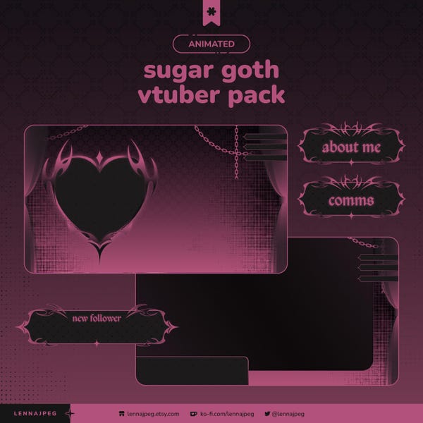 Pink Gothic Animiertes Stream Pack | Dark Pastel Goth Twitch Overlay für VTubers