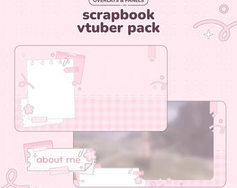 Soft Pink Vtuber Stream Pack Scrapbook Theme Overlays and Panels for Vtubing Streaming