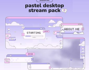 Pacote de animação para transmissões ao vivo em tons pastel rosa e roxo | Overlay Vaporwave para VTubers e streamers da Twitch