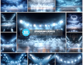Stadium Lights Basketball Backdrop, Arena Floodlight Background, Pro Court Spotlight Overlay, Volumetric Fog Sports Prop, High Res 3D