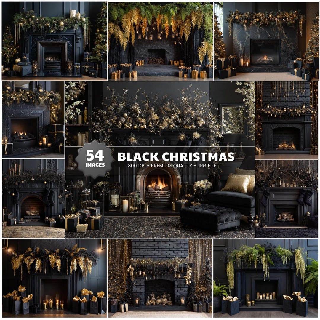 Dark Christmas Fireplace Digital Backdrops, Holiday Photoshoots ...