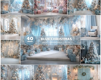 Blue Christmas Scene Digital Backdrop Set (Digital Download)