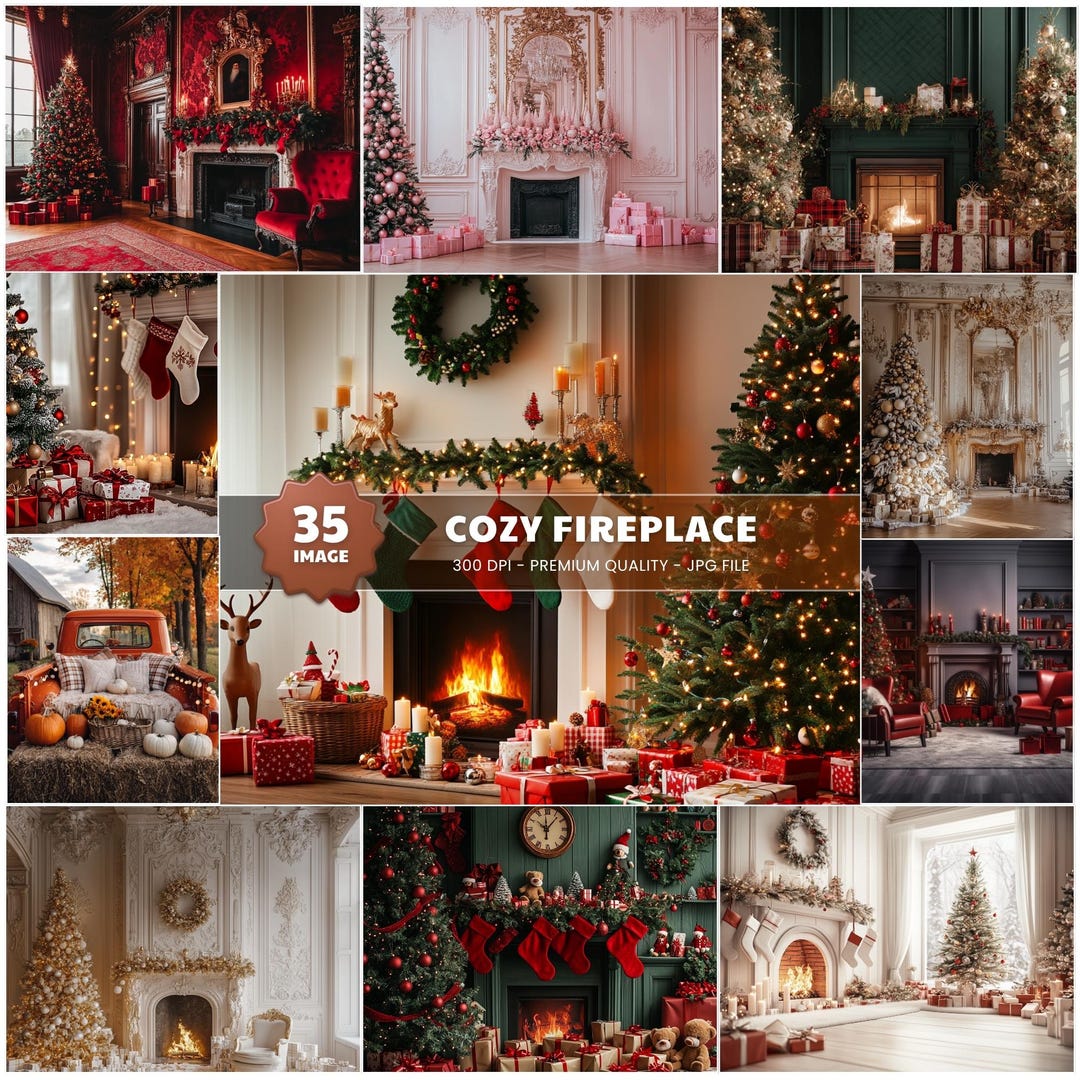 Christmas Fireplace Digital Backdrop: Holiday Scenes (digital Download ...