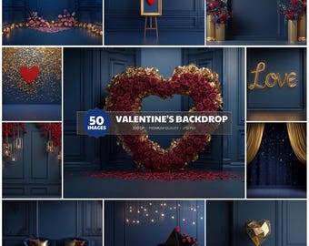 Paquete de fondos digitales de San Valentín azul medianoche, 50 fondos fotográficos, fotografía, descarga instantánea, alta resolución, uso comercial
