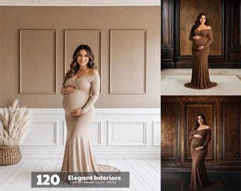 Brązowe tła ścienne: Eleganckie tła do studia ciążowego (do pobrania cyfrowego)