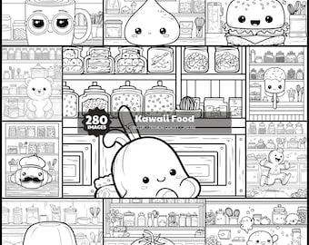 Kawaii Food Coloring Pages +280 Photos, Coloring Book, Yummy Dessert Printable, Funny Snack Activity