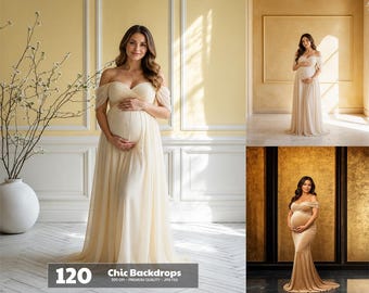 Złote tła ścienne: Eleganckie tła do studia ciążowego (do pobrania cyfrowego)