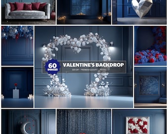 Paquete de fondos digitales para San Valentín en azul medianoche, más de 60 fondos fotográficos, fotografía, descarga instantánea, alta resolución, uso comercial