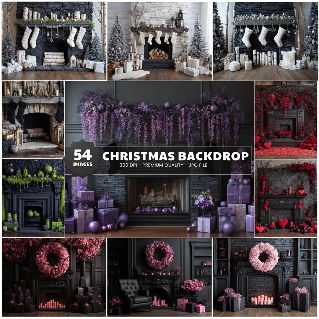 Luxury Dark Christmas Fireplace Digital Backdrop Bundle - Etsy