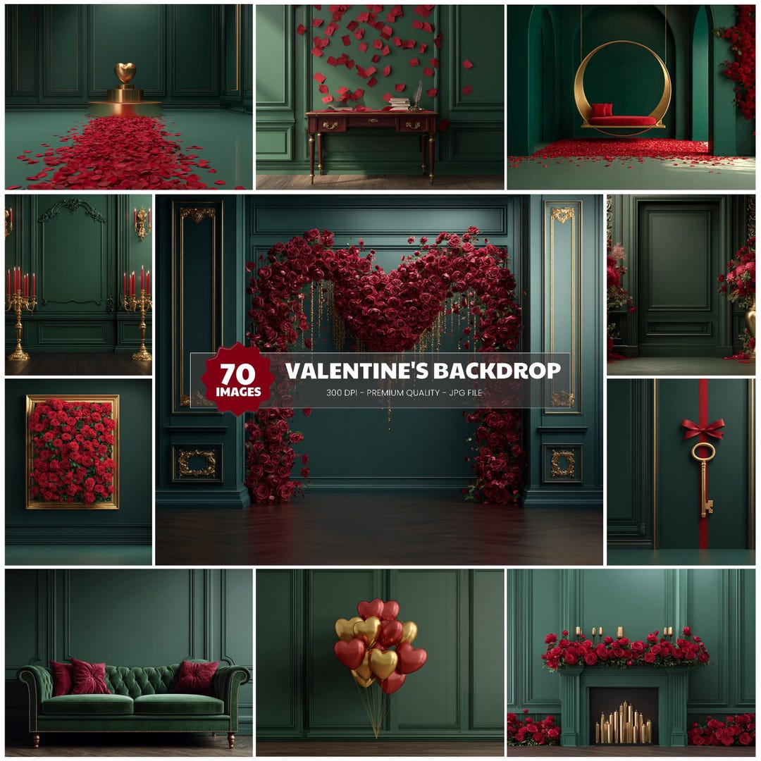 Luxury Valentine’s Day Digital Backdrop, 60 Photo Backgrounds, Instant