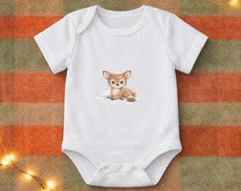 Baby Deer Bodysuit, Woodland Fawn Outfit, Neutral Baby Clothes, Forest Animal Gift, Winter Infant Bodysuit