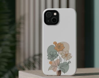 Capa minimalista floral para iPhone, design floral em linhas, estilo botânico em tons pastel, capa para celular feminina, capa para iPhone com flores em tons pastel