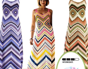 Instant Download VKNC262 Vintage  Crochet Ladies Dress Pattern cool cotton summer dress chevron hippy INSTANT DOWNLOAD