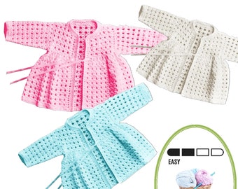 Instant Download VKNC232 Baby CardiganTop matinee Jacket  easy girls boys Crochet Pattern PDF