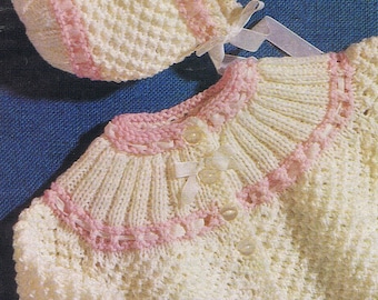 Instant Download 301. Knitted Matinee Jacket and bonnet Knitting Pattern - PDF -  EMail download keep baby warm