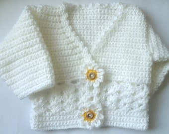 Instant Download  REtro 60's style flower  Girls Cardy  age 0-3 & 3-6 months 6- 9  9 -12 crochet Pattern - Instant Download