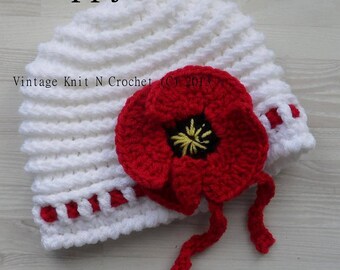 Instant Download -132 Poppy Flower Girls Hat  age 0-3 & 3-6 months 6 -12 1 -3 years crochet Pattern