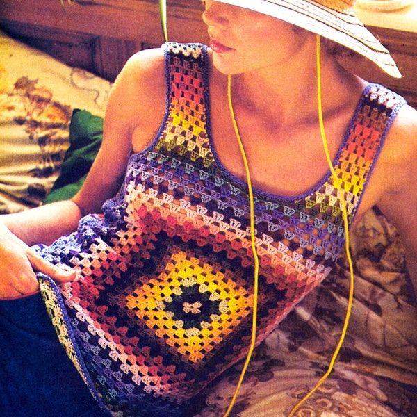 INSTANT DOWNLOAD VKNC167 Lovely Little Vintage  Crochet Ladies Granny Tank Top Pattern