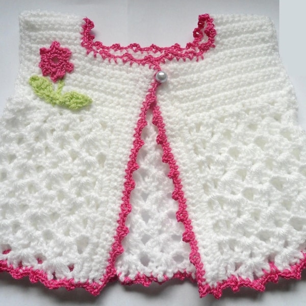 Instant Download  VKNC114 Baby Waistcoat Top with flower and leaves easy girls Crochet Pattern PDF -