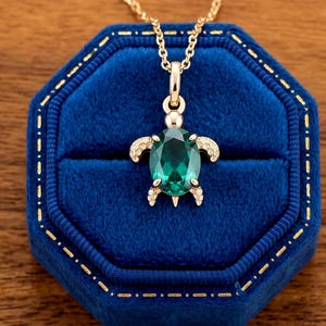 Emerald Turtle Necklace | Cable Chain | Pavé Sea Turtle, Beach Gift