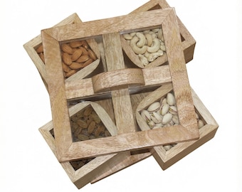 Handcrafted Mango Wood Dry Fruit Box | Expanding Snack Organizer