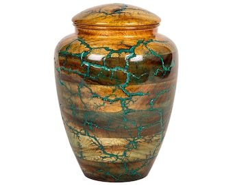 Handmade Mango Wood Cremation Urn | Green Resin Art, Memorial Keepsake