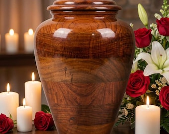Handcrafted Rosewood Cremation Urn for Human Ashes | Adult Funeral Memorial Urn | Personalized Engraved Wooden Urn Box