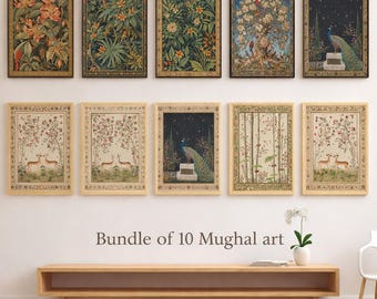 Mughal Art Print Set, Indian Floral Wall Decor (Digital Download)