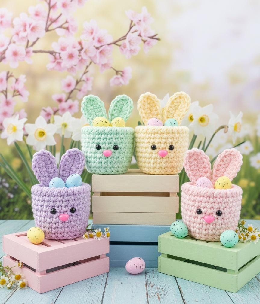 40 Easter Bunny Crochet Patterns for Spring Gifts, Baskets, and Home Decor 37 Easter Bunny Crochet Basket Pattern Amigurumi Treat