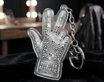 Pop Star Aesthetic Keychain Glitter Glove Bag Charm Sparkly Acrylic Keyring Collectible Gift