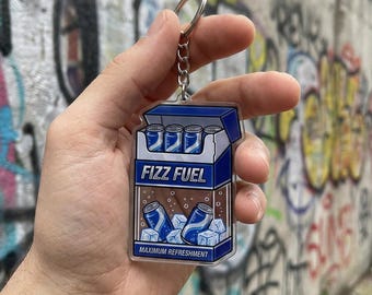 Fizz Fuel Keychain Blue Soda Bag Charm Kawaii Energy Drink Acrylic Keyring Refreshing Gift