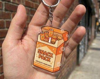 Snack Pack Keychain Orange Bag Charm Cute Fast Food Acrylic Keyring Crunchy Munchies Gift