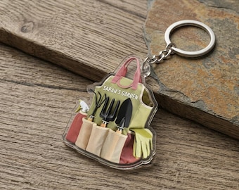 Personalized Gardening Keychain, Custom Name Gardener Gift, Garden Tool Bag Keyring, Plant Lover Gift