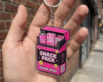 Snack Pack Keychain Pink Candy Bag Charm Kawaii Sweet Food Acrylic Keyring Sugar Rush Gift