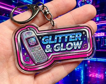 Glitter Glow Keychain Y2K Retro Cell Phone Bag Charm Aesthetic Disco Acrylic Keyring Gift