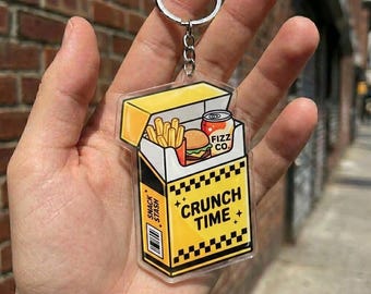 Crunch Time Keychain Cute Hamburger Bag Charm Kawaii Fast Food Acrylic Keyring Creative Gift