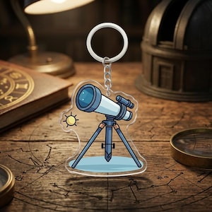 Telescope Space Keychain, Astronomy Lover Keyring, Science Teacher Gift, Stargazing Accessory, Acrylic Bag Charm