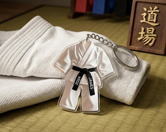 Personalized Martial Arts Keychain Custom Name Karate Gi Keyring Black Belt Taekwondo Judo Gift Jiu-Jitsu Graduation Gift