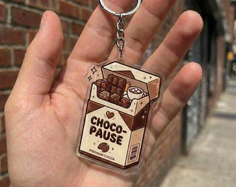 Choco Pause Keychain Cute Chocolate Bag Charm Kawaii Cocoa Acrylic Keyring Sweet Foodie Gift