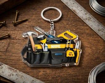 Personalized Tool Bag Keychain Custom Name Handyman Keyring Carpenter Construction Gift Father's Day Gift for Dad Mechanic