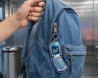 Call Me Maybe Keychain Y2K Flip Phone Bag Charm Blue Retro Acrylic Keyring Aesthetic Gift